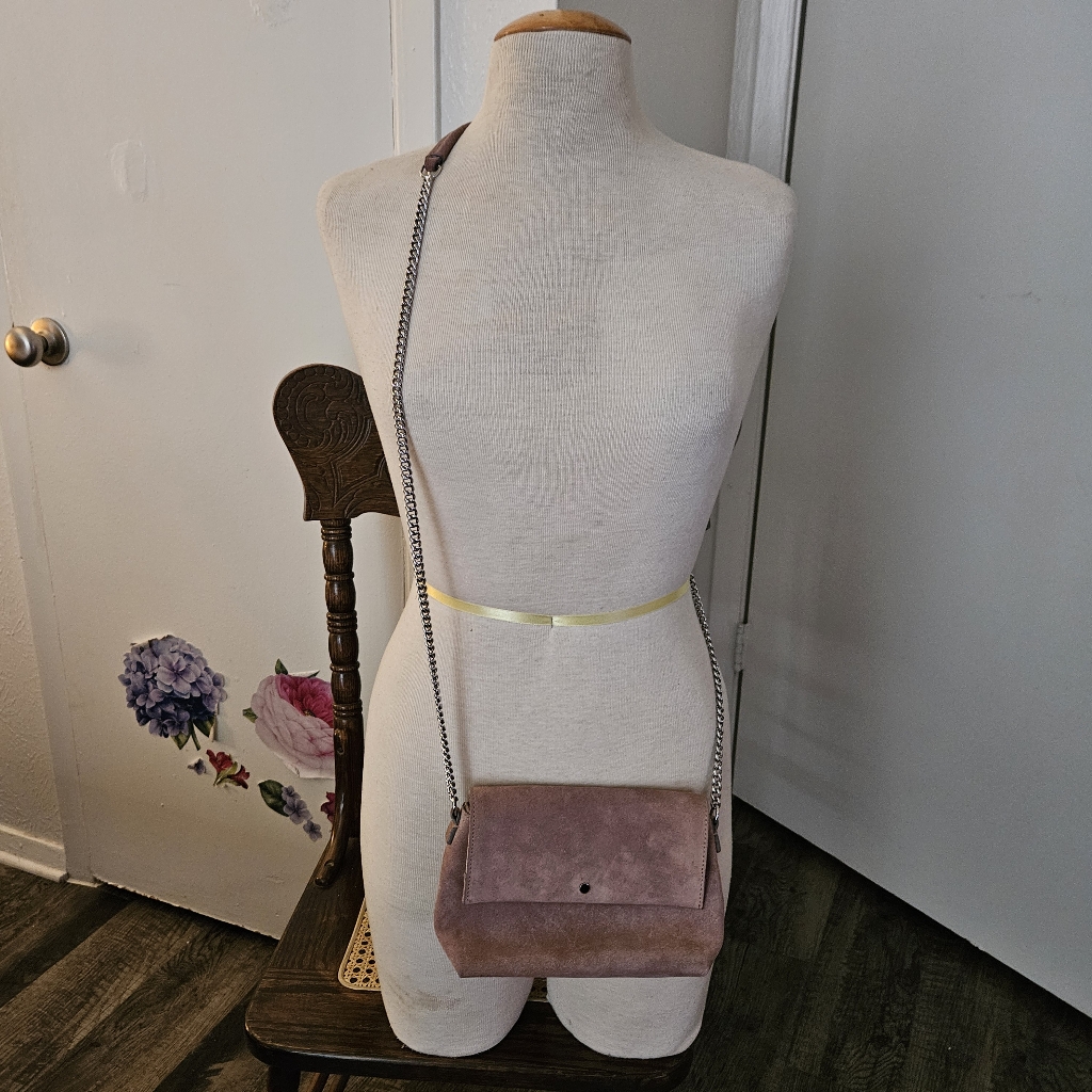 Banana Republic Suede Leather Crossbody Bag Purse Pink Women Euc